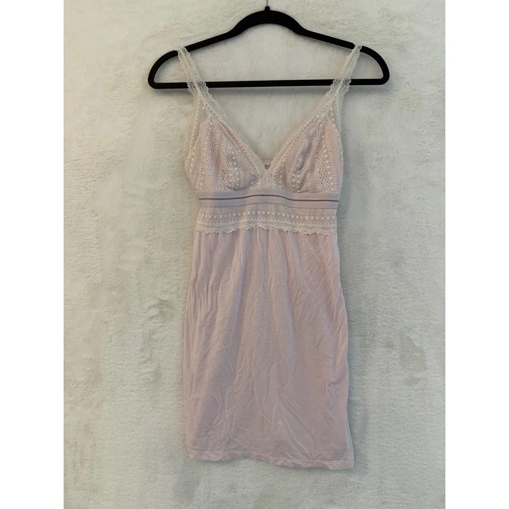 Oysho Pink Lace Trim Chemise Nightdress Women Medium Empire Waist Sleepwear